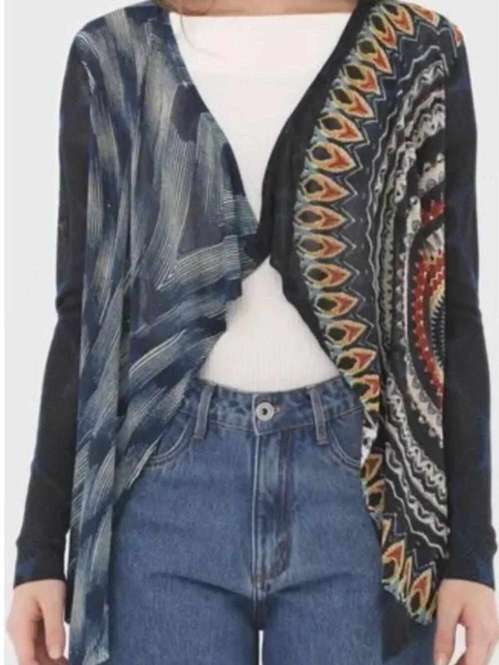 Desigual Tiana Wearable Art Open-Front Drape Cardigan - Womens Small